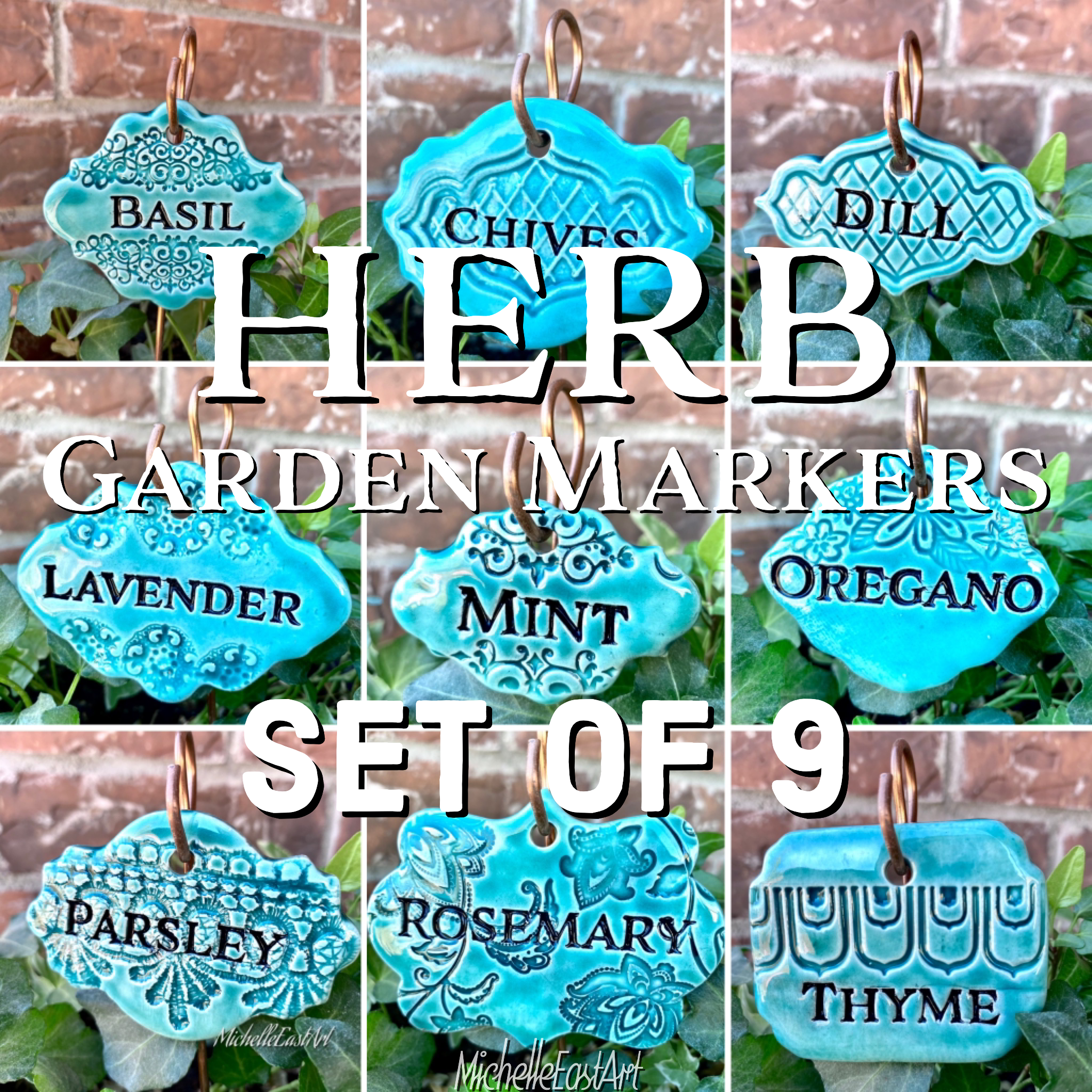 Gardener Gift Set of 9 USA- Garden Signs Herb Garden Markers 